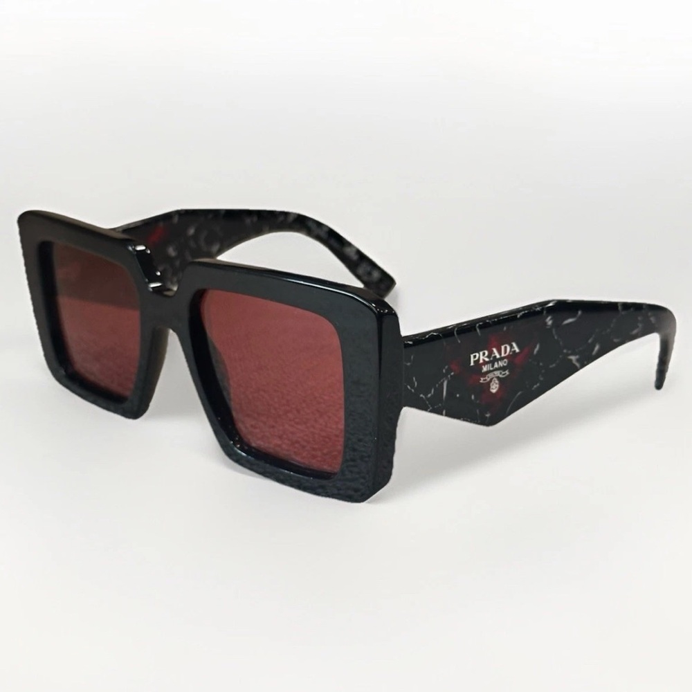 PRADA Red Mirrored Silver Internal Square Sunglasses